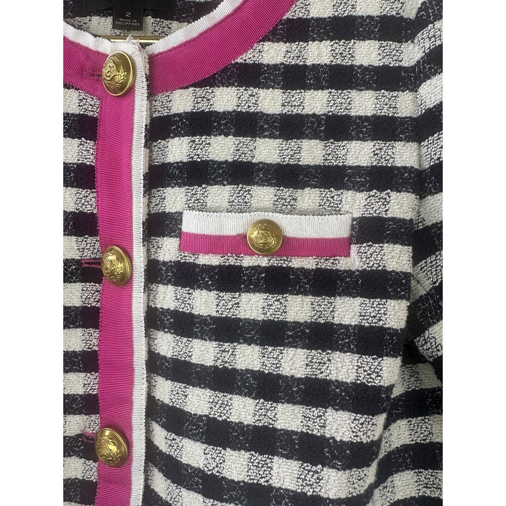 J. Crew Grosgrain Trim Jacket in Gingham Tweed AJ953 Pink Trim Women's Size 2 - Picture 7 of 16